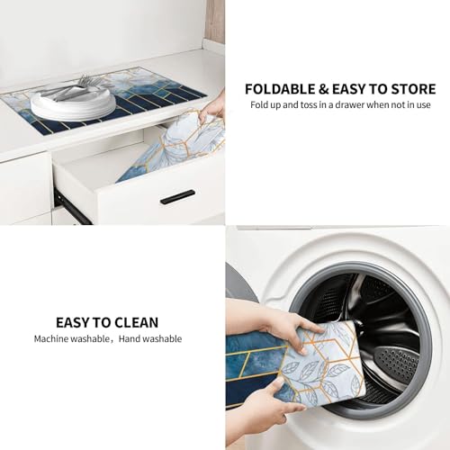 Blue Marble Texture Leaves Dish Drying Mat 18x24 For Kitchen Counter Absorbent Microfiber Dishes Pad Dish Drainer Rack Mats Fast Dry Kitchen Accessories - color: Blue Marble Texture Leaves