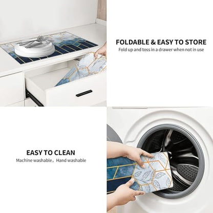 Blue Marble Texture Leaves Dish Drying Mat 18x24 For Kitchen Counter Absorbent Microfiber Dishes Pad Dish Drainer Rack Mats Fast Dry Kitchen Accessories - color: Blue Marble Texture Leaves