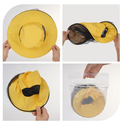 Sucrain Mosquito Head Net Hat Sun Hat Garden Bug Hat with Hidden Net Mesh for Outdoor Gardening Beekeeping - color: Bright Yellow