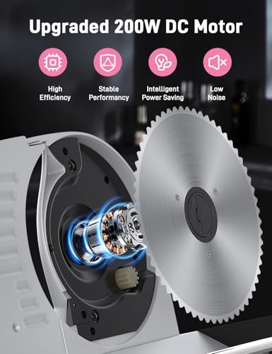 Upgrade DC motor Meat Slicer Machine for Home, Quiet 200W Deli Slicer with 2 Removable 7.5'' Stainless Steel Blades, Adjustable Dial for 0-15mm