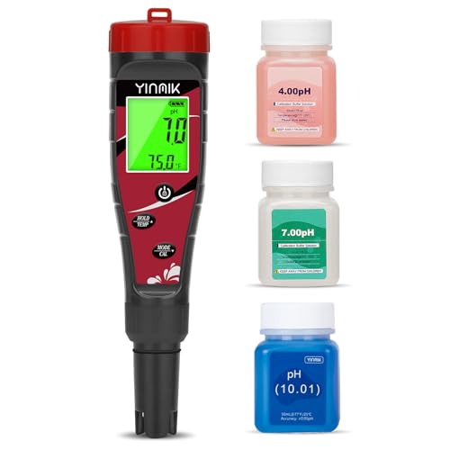 Pool Chlorine pH Meter Digital Salt pH Tester for Salt Water Pool Hydroponic pH Conductivity Meter YINMIK 7 in 1 pH Free Chlorine Salinity ORP EC TDS Temp Reader for Aquarium Drinking Water Koi Pond - color: Red Water Tester