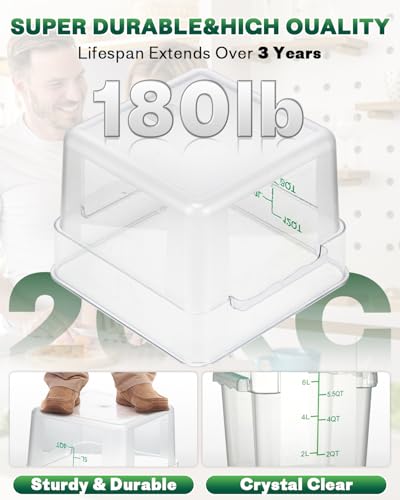 12QT NSF Food Storage Containers: 2 PCS [Food Grade][Hot&Cold Resistant] Commercial Clear Square Food Storage Containers with Scales Handles for Home Restaurant Kitchen Proof Dough(BPA FREE-GREEN N2) - color: J5-12QT-2PCS-GREEN