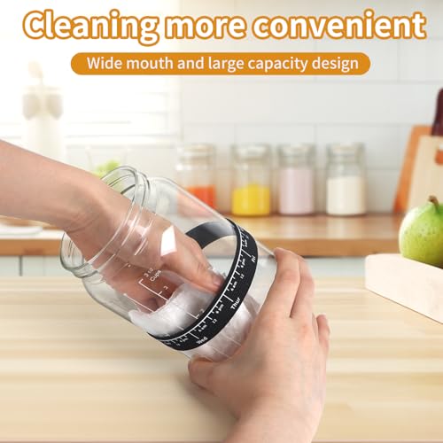 Kmise 2 Pack Sourdough Starter Jar Glass, 34 Oz Wide-mouth Sourdough Starter Jar Kit W/Acacia Spatula, Cholkboard Sign, Thermometer, Feeding Band, cloth cover,Reusable Sourdough Bread Baking Supplies - color: 2 ガラス