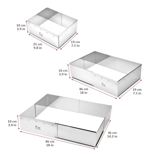 Rectangular Cake Ring Mold Stainless Steel Heavy Duty Adjustable Tiramisu Pan Big Size Extensible Pastry Shaping Mould for Baking - 9.5 x 7.5 x 4 inch - size: (10-18) x (7.5-14) x 4 in