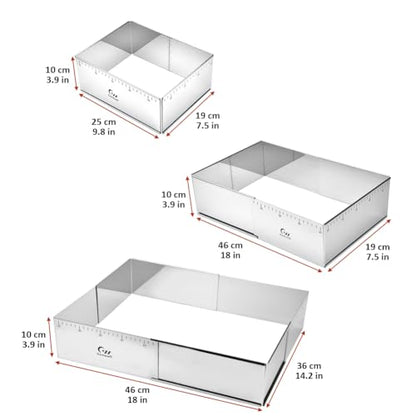 Rectangular Cake Ring Mold Stainless Steel Heavy Duty Adjustable Tiramisu Pan Big Size Extensible Pastry Shaping Mould for Baking - 9.5 x 7.5 x 4 inch - size: (10-18) x (7.5-14) x 4 in