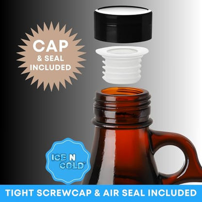 1 Gallon (128oz) Amber Glass Jug With 38mm Cap | Pack of 6 | FAST SAME DAY SHIPPING