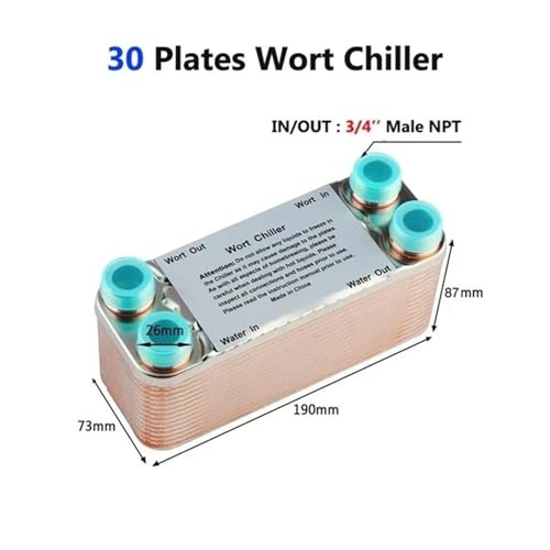 20 30 40 Plates Wort Chiller Heat Exchanger Stainless Steel Homebrew Beer Cooler Counterflow Chiller Brazed Plate Heat Exchanger(30P) - color: 30P