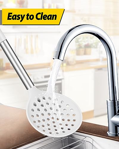 Kitchen Ladle Strainer Set of 2 Large Slotted Spoon with High Heat Resistant BPA Free Non Stick Cooking Skimmers For Draining and Frying (Black-White) - color: Black+White
