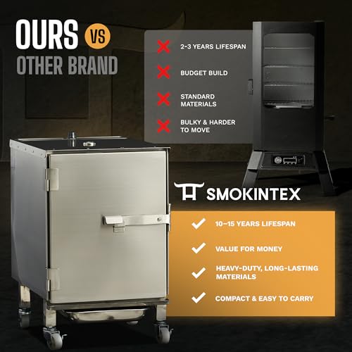 SmokinTex Lil' Tex Electric Smoker - Stainless Steel Portable Meat Smoker Grill with Temperature Control, Wood Chip Tray, and Meat Probe for BBQ, Jerky, Vegetables - size: 55 lb.