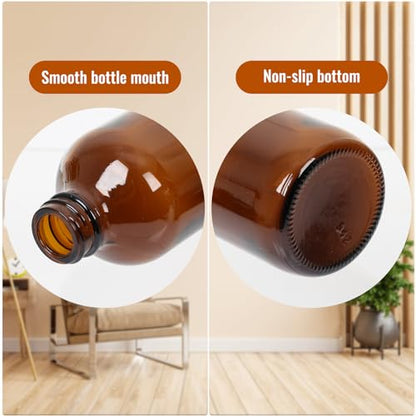 STARSIDE 12-Pack 16oz Amber Glass Bottles with Leakproof Lids | 480ml Round Boston Bottles UV-Blocking for Essential Oils, Hot Sauce, Juice, Liquids, Includes 2 Funnels, 12 Labels - size: L