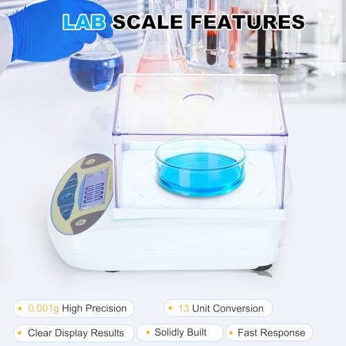 Lab Scale 500g*0.001g,High Precision Accurate Analytical Balance with Windshield,Lab Scale Electronic Scientific Scale Digital Precision Weighing Scale Jewelry Scales(with 200g Calibration Weight) - size: 500gx0.001g