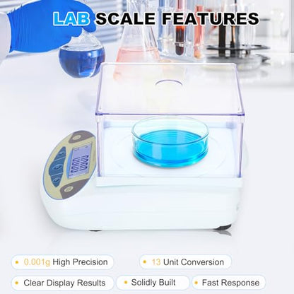 Lab Scale 500g*0.001g,High Precision Accurate Analytical Balance with Windshield,Lab Scale Electronic Scientific Scale Digital Precision Weighing Scale Jewelry Scales(with 200g Calibration Weight) - size: 500gx0.001g