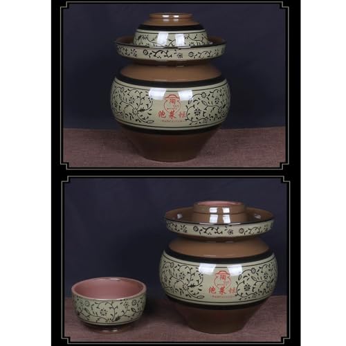 Traditional Chinese Ceramic Fermentation Crock With Lid, Stoneware Sauerkraut Pickling Jar, 1 Pcs(4L) - size: 4L