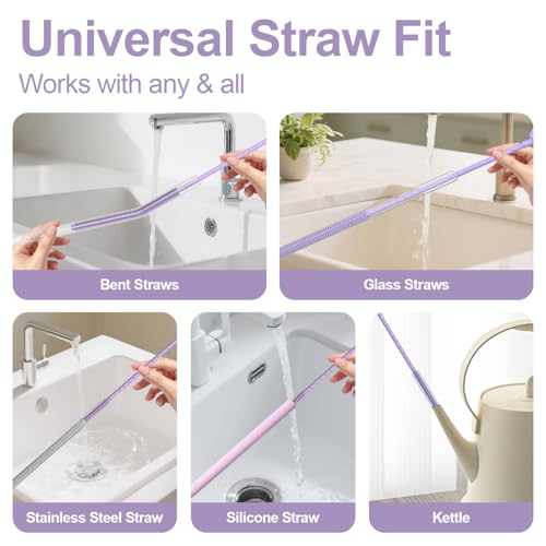 YOTIME Silicone Straw Cleaner Brush, 2 Pcs Reusable Straw Brush(6mm+9mm) for Cleaning Narrow & Wide Straws, Tumblers, Purple - color: Purple