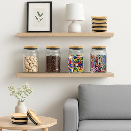 8 Pack Bamboo Regular Mouth Mason Jar Lids Canning Supplies Small Mouth Mason Jars Tops Accessories Decorative Reusable Wooden Silicone Canning Lids Glass Cups with Wood Airtight Lid for Jar Covers - size: 8PCS-Regular