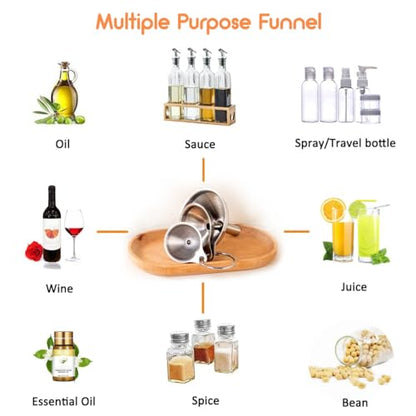 Small Funnels for Filling Bottles, 3 Pcs Stainless Steel Kitchen Funnel Set, Food Grade Mini Metal Funnel for Transferring Oil Liquid, Easy Cleaning with a Brush (Short Handle) - size: short handle