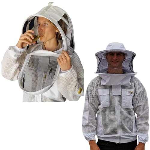 Beekeeping Ventilated Jacket 3 Layers Mesh for beekeepers, Bee Suit Jacket with 2 Hoods Fencing & Round Brim Hat (Extra Small) - size: X-Small