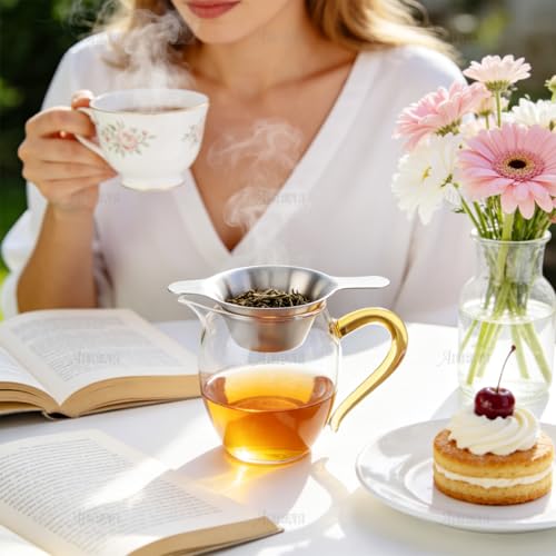 AUEAR, 2 Pack Different Size Stainless Steel Mini Strainer Fine Mesh Tea Funnel Coffee Filter with Double Handles - size: 2 Pack