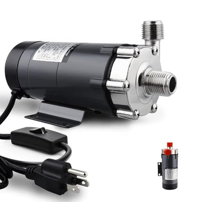 FERRODAY Brewing Wort Pump - Magnetic Drive, Stainless Steel Head, Food Safe High Temp Homebrew Circulating Water Brew Pump, 15RM, 1/2NPT - size: Wort Pump(Switch)