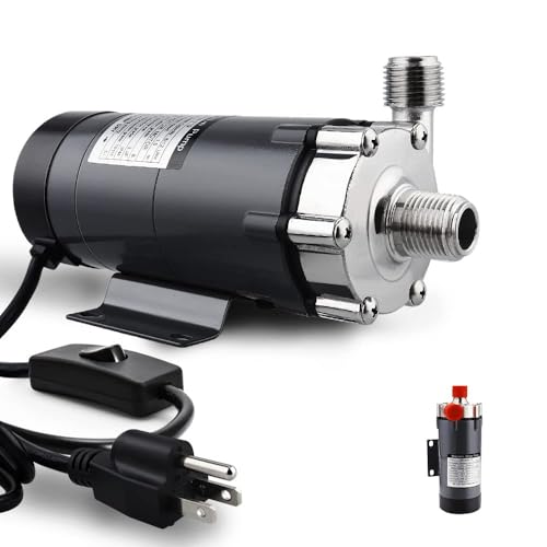 FERRODAY Brewing Wort Pump - Magnetic Drive, Stainless Steel Head, Food Safe High Temp Homebrew Circulating Water Brew Pump, 15RM, 1/2NPT - size: Wort Pump(Switch)