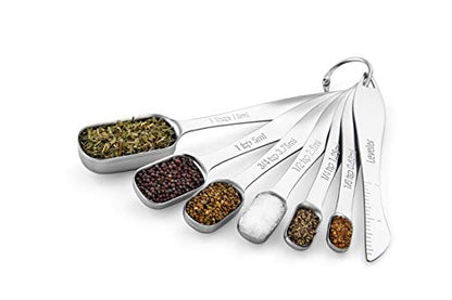 Spring Chef Stainless Steel Measuring Spoons Set of 7 with Leveler, Rectangular Metal Teaspoon & Tablespoon Measuring Spoons for Dry & Liquid Ingredients - Nesting Kitchen Gadgets For Baking & Cooking - style: Spoons - Set of 7