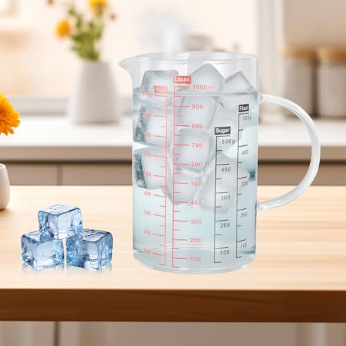 1000ml/33.8oz Microwave Safe Glass Measuring Cup | Heat Resistant Borosilicate, V-Shaped Spout, Clear Scale, Multipurpose for Kitchen, Coffee & Yogurt(1000ml/33.8oz) - size: 1000ML