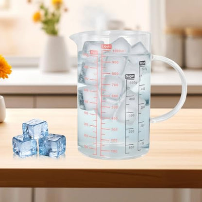 1000ml/33.8oz Microwave Safe Glass Measuring Cup | Heat Resistant Borosilicate, V-Shaped Spout, Clear Scale, Multipurpose for Kitchen, Coffee & Yogurt(1000ml/33.8oz) - size: 1000ML