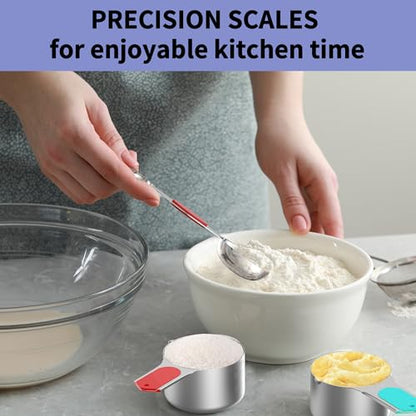 Measuring Cups and Spoons Set for Cooking & Baking, 5 Stainless Steel Magnetic Measuring Cups, 3 Plastic Measuring Cup, 7 Magnetic Measuring Spoons, 1 Leveler, 1 Measuring Conversion Chart