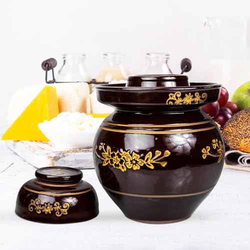 Ceramic Pickles Jar 5.5lb Thickened Traditional Kimchi Sauerkraut Fermenting Crock Sealed Storage Container for Vegetable and Salted Egg Preservation Random Color