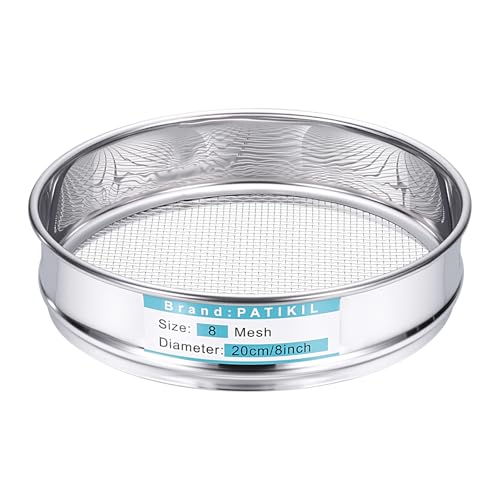 PATIKIL 8 Mesh(2.5mm) Lab Sieve, 7.9"(20cm) Diameter Sifting Screen 304 Stainless Steel Wire Cloth Fine Mesh Sieve for Industrial Laboratory Home Soil Sifter Dry Sift Screens Hash - size: 8 Mesh(2.5mm)/7.9"