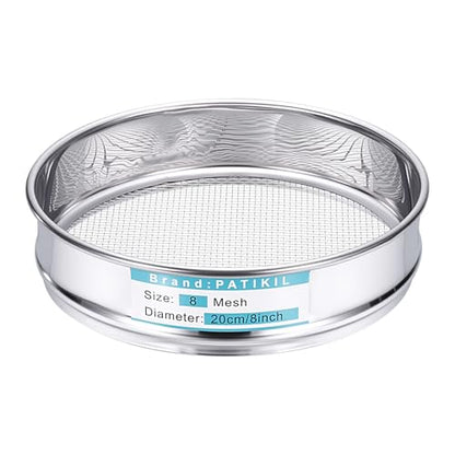 PATIKIL 8 Mesh(2.5mm) Lab Sieve, 7.9"(20cm) Diameter Sifting Screen 304 Stainless Steel Wire Cloth Fine Mesh Sieve for Industrial Laboratory Home Soil Sifter Dry Sift Screens Hash - size: 8 Mesh(2.5mm)/7.9"