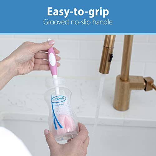 Dr. Brown's Reusable Sponge Baby Bottle Cleaning Brush with Suction Cup Stand, Scrubber and Nipple Cleaner, Pink 1-Pack - color: Pink Bottle Brush, size: 1-Pack