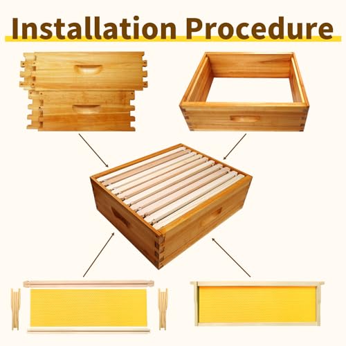 10 Frame Langstroth Medium Super Box Dipped in Beeswax, Bee Hive Box Sections of Wood for Beehives Include Beehive Frames and Wax Foundations(Yellow Unassembled) - size: Medium 10pack