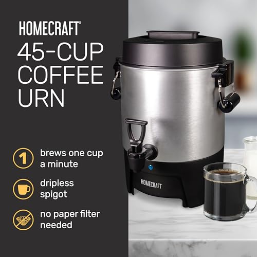 Homecraft 45-Cup Coffee & Hot Beverage Urn - Quick Brewing, Drip-Free Spout, Water Level Markings, Reusable Filter, & Carry Handles - Aluminum - style: 45 Cup Carry Handle