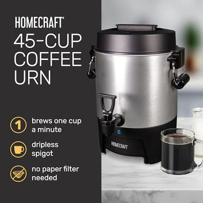 Homecraft 45-Cup Coffee & Hot Beverage Urn - Quick Brewing, Drip-Free Spout, Water Level Markings, Reusable Filter, & Carry Handles - Aluminum - style: 45 Cup Carry Handle