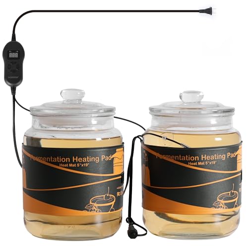2-in-1 Kombucha Heating Wrap Set – Dual 5"x19" Fermentation Heateing Pads with Digital Thermostat for 1 Gallon Jars, Beer, Wine & Mead Brewing, 50W Waterproof Design - size: 10" x 19"