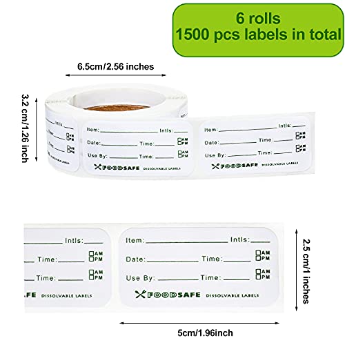 Outus 1500 Pieces Removable Food Labels for Containers 1 x 2 Inch Date Stickers Waterproof Food Storage Freezer Tape Roll Easy Write Clean Oil Resistant for Restaurant Kitchen Home Meal Prep
