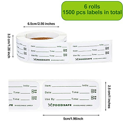 Outus 1500 Pieces Removable Food Labels for Containers 1 x 2 Inch Date Stickers Waterproof Food Storage Freezer Tape Roll Easy Write Clean Oil Resistant for Restaurant Kitchen Home Meal Prep