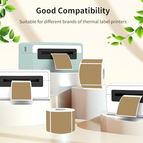 Square Thermal Labels Stickers 3"x3", Brown Square Direct Thermal Labels Stickers, Perforation Line Design- 300 Sheets - color: Brown, size: Square 2'' X 2''