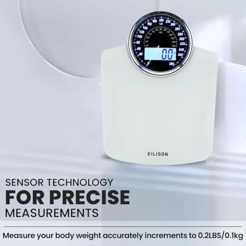 EILISON Highly Advance 2-in-1 Digital & Analog Weighing Scale for Body Weight-400lbs, 4 High Precison GX Sensor Accurate, Thick Tempered Glass, Extra Large Display (White) - color: White