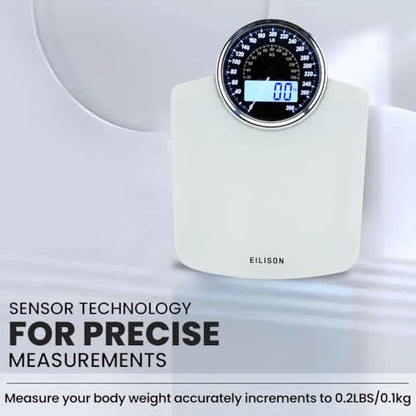 EILISON Highly Advance 2-in-1 Digital & Analog Weighing Scale for Body Weight-400lbs, 4 High Precison GX Sensor Accurate, Thick Tempered Glass, Extra Large Display (White) - color: White
