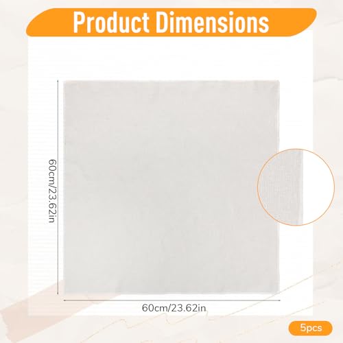 5 Pcs Straining Cloth, 23x23 Inch Cheesecloth for Cooking Steamer Cloth Reusable Cotton Cheesecloth Cooking, Canning, Steaming, Food Filter Cloths, Nut Milk, Cheese Making