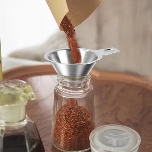 Stainless Steel Spice Funnel for Kitchen Use Filling Spice Jars, Regular Mason Jars, FIFO Squeeze Bottles, Spill-Free Metal Funnel for Salt Pepper Powder, Condiment, Sauce (0.91" Bottom)