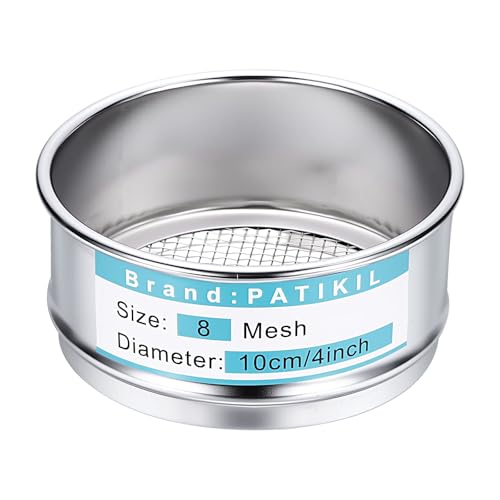 PATIKIL 8 Mesh(2.5mm) Lab Sieve, 3.9"(10cm) Diameter Sifting Screen 304 Stainless Steel Wire Cloth Fine Mesh Sieve for Industrial Laboratory Home Soil Sifter Dry Sift Screens Hash - size: 8 Mesh(2.5mm)/3.9"