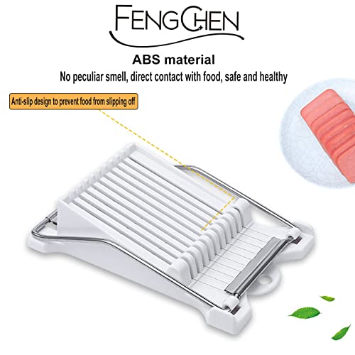 FENGCHEN Spam Slicer, Easy Luncheon Meat Cutter with Stainless Wires, Multi-purpose Soft Food Cutter for Luncheon Meat, Fruit of Kitchen Home Use, Durable and Rust Resistant Food Prep Accessory,White - color: White