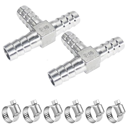 1/2" Tee Hose Barb Fitting Stainless Steel Equal Barb 3 Way T shaped Splitter Joint Connector Adapter Union Fitting for Fuel Gas Liquid Air (2Pcs) - size: 1/2 inch, style: 2 Pcs