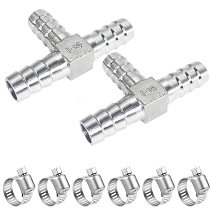 5/16" Tee Hose Barb Fitting Stainless Steel Equal Barb 3 Way T shaped Splitter Joint Connector Adapter Union Fitting for Fuel Gas Liquid Air(Thickened version-2Pcs) - size: 5/16 Inch, style: 2 Pcs