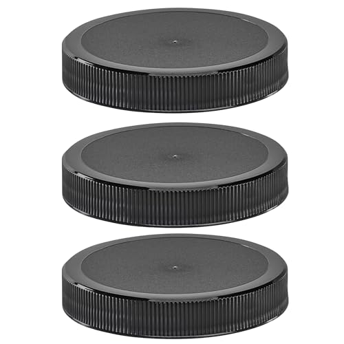 120mm (4 7/8 ") Fit - (3 Pack) Large Black Plastic Lids for 1 Gallon Wide Mouth Glass & Plastic Jars – PE Foam Liner, Food-Grade, Leak-Resistant Caps (Jars Not Included) by The Kombucha Company - color: Black