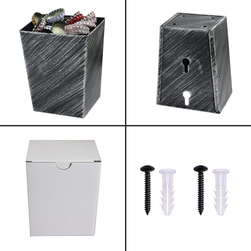 Old Fashioned Beer Bottle Cap Catcher Wall Mounted Narrow 3-1/2" Stainless Steel Screw in Soda Top Bucket with Drain Opening for Outdoor Post Cooler Cart - color: Aged Silver