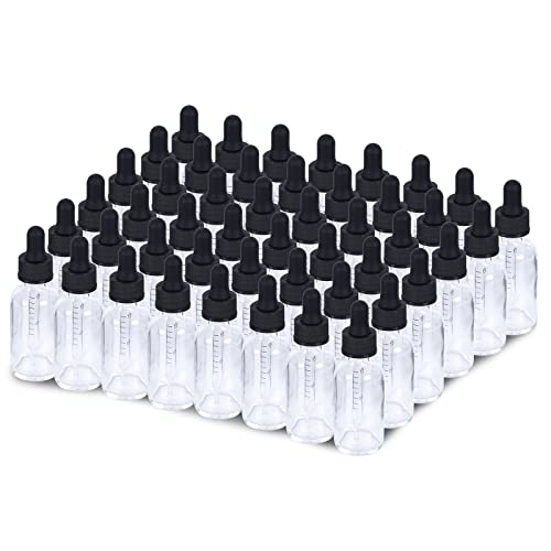 2 oz Dropper Bottle 48 Pack Clear Glass Boston Bottles 60ml with Eye Droppers Black Caps for Essential Oils, Perfume, Leak Proof Travel Bottles for Liquids - color: Clear, size: 2 oz, 48 pack